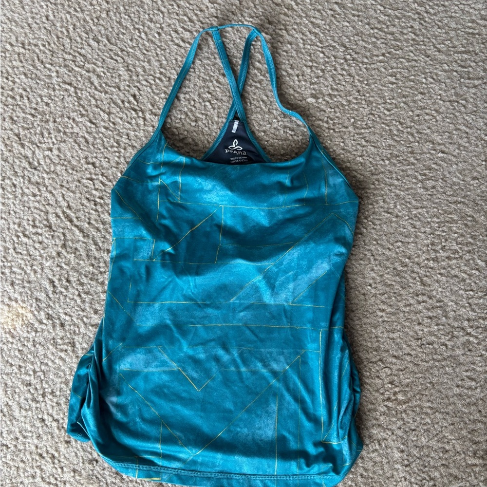 Prana Teal Geometric Strappy Active Top w/ Built In Bra